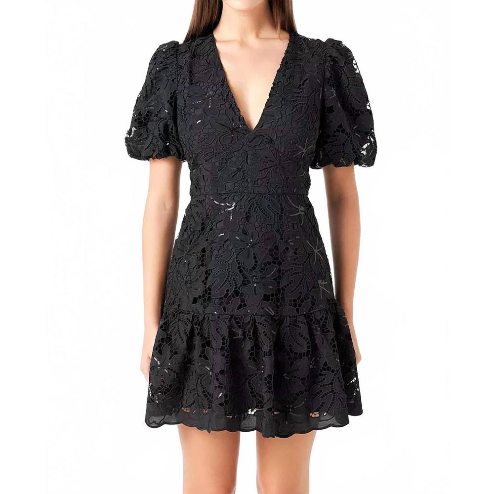NEW 2.7 AUGUST APPAREL sequin lace mini dress in black